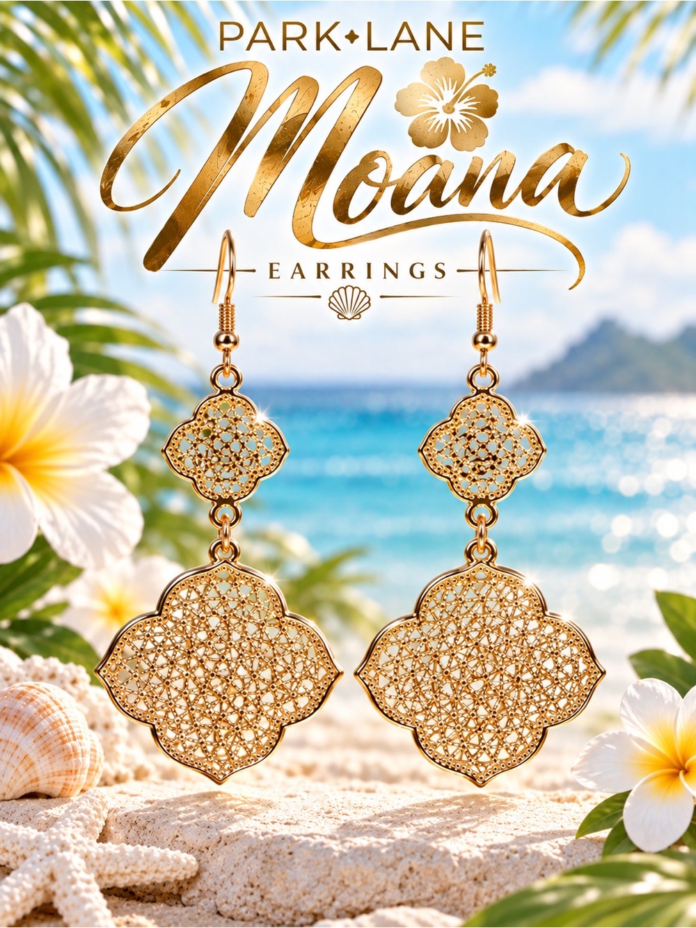Park Lane Moana Drop women’s Earrings Gold Filigree Casual Dangle Lightweight